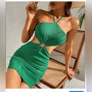 Salanta Green Cutout Mini Dress, 4